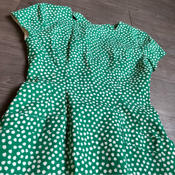 Vintage 80s Abstract Polka Dot Button Cross Back Square Neck Midi Dress Size 8 - Picture 3 of 7